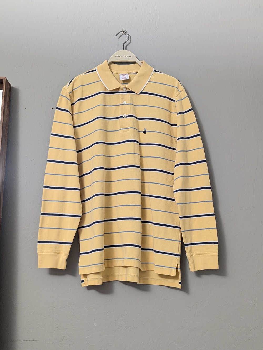 Brooks Brothers Yellow Long-Sleeve Striped Polo with Navy Accents
